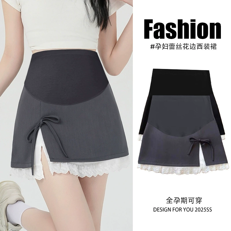 В наличии, новый летний костюм для беременных, кружевной дизайн, весенне-осенняя юбка А-силуэта с разрезом, юбка, поддерживающая живот.