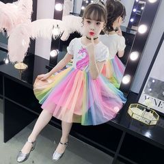 Children's clothing summer girls rainbow skirt dress 2024 new medium and large children's princess skirt little girl fashion skirt trendy