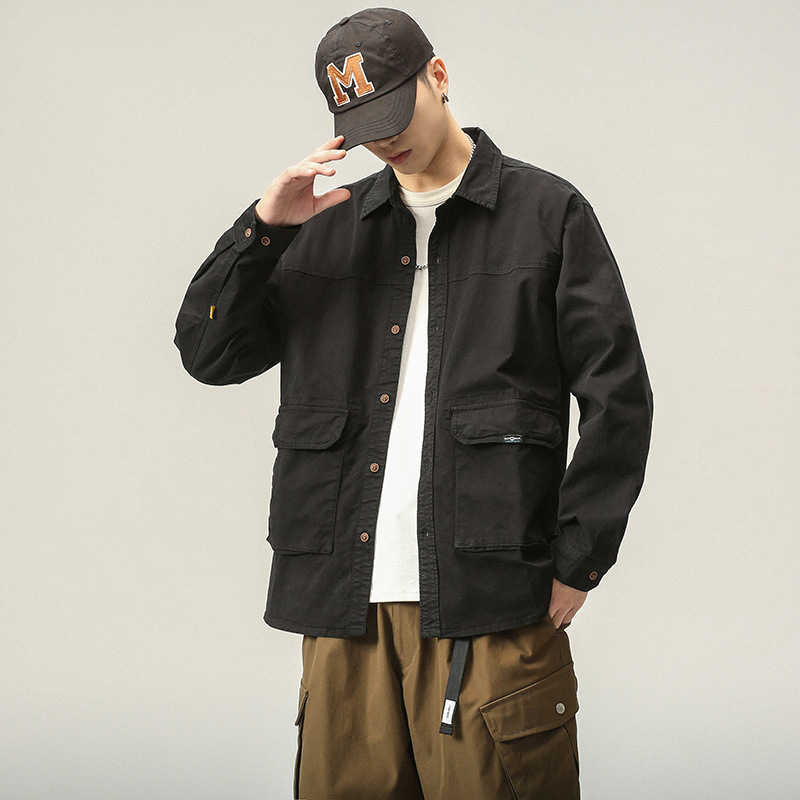 Workwear Shirt Men's Long-sleeved Jacket Casual Trendy Brand Shirt Men's High-end Sense Loose Fashion Cardigan Foreign Trade Men's Clothing