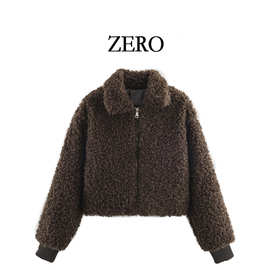 ZERO自制欧美风新款女装时尚气质简约百搭长款抓绒夹克毛毛外套