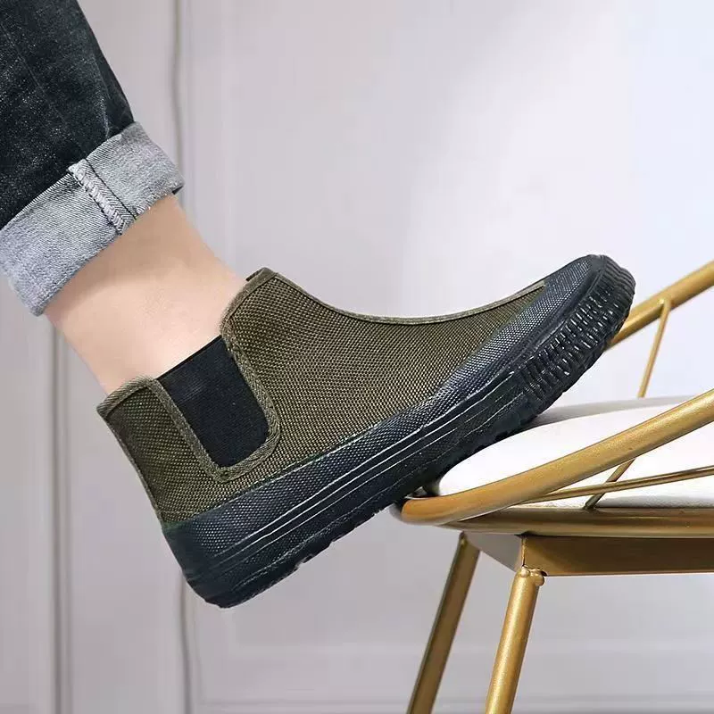 Оригинальные товары Обувь Jiefang Мужская и женская обувь без шнуровки с высоким верхом для улицы, инструментальная обувь для работы на рабочем месте, износостойкая рабочая обувь, обувь для охраны труда для мужчин