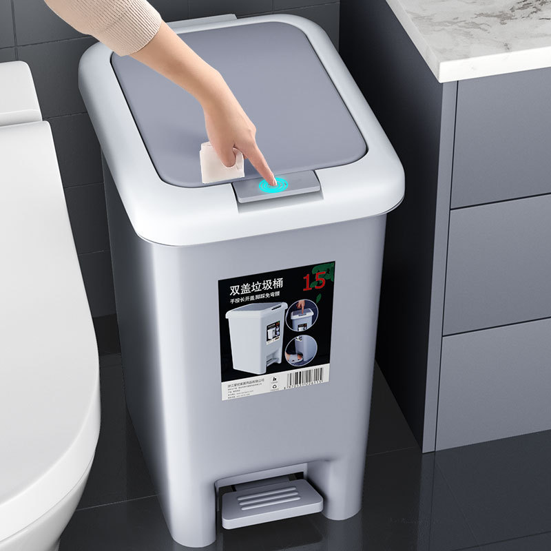 Trash Can with Lid for Bathroom, Toilet, Living Room, Kitchen, Bedroom, Foot-Operated, Large Size, Touch-Free, Household Use