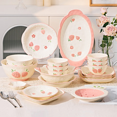 下絵付陶磁器食器、家庭用ボウルと皿セット、ネットセレブプレート、高級デザートプレート、朝食プレート、ギフト