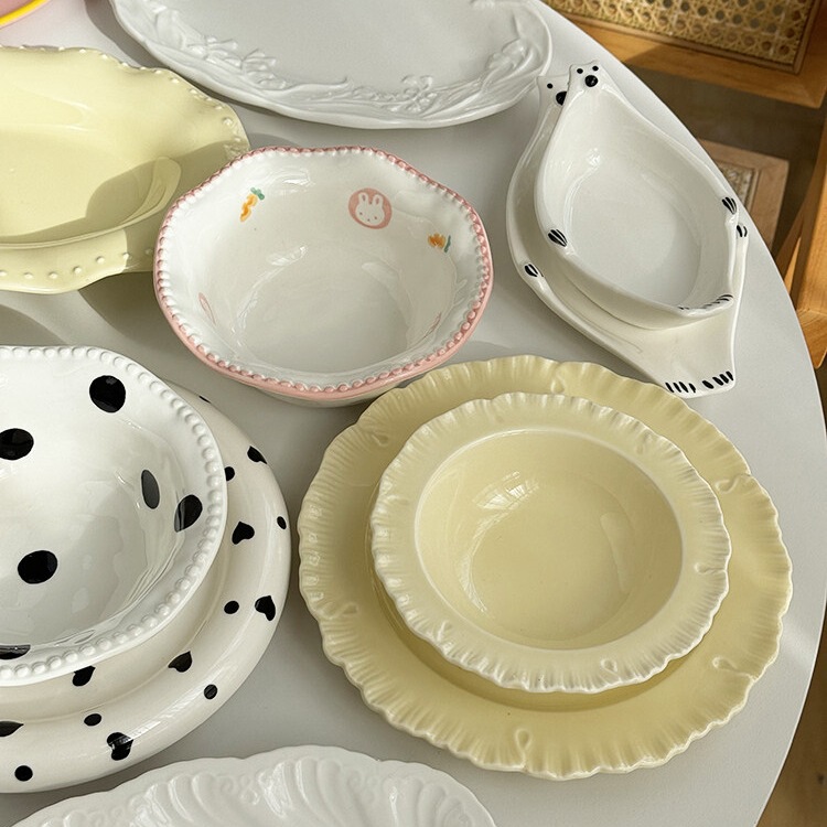 Minimalist Luxury Style, Simple Western-Style Salad Plate, Kitchen Tableware, Rice Bowl, Ceramic Dessert Bowl and Plate, Others Minimalist Luxury Style, Simple Western-Style Salad Plate, Kitchen Tableware, Rice Bowl, Ceramic Dessert Bowl and Plate, Others