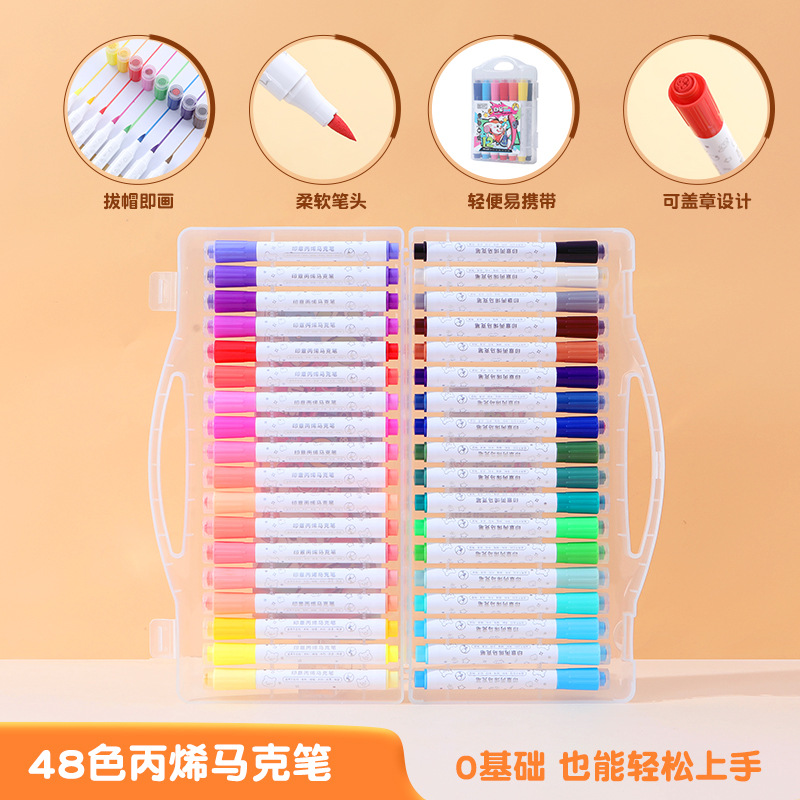 Acrylic Stamp Marker Color Doodle Journal Soft Tip Acrylic Brush Water-based Paint Pen DIY Drawing Pen Wholesale