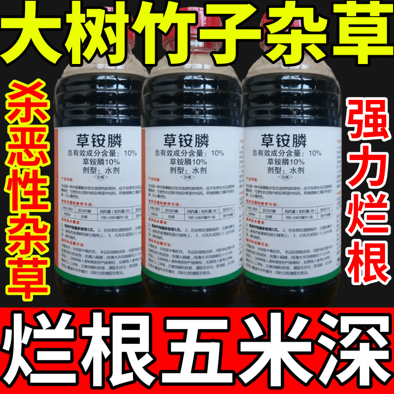 大树竹子杂草除草草安草铵磷草胺磷除牛筋草小飞蓬农药强力除草剂