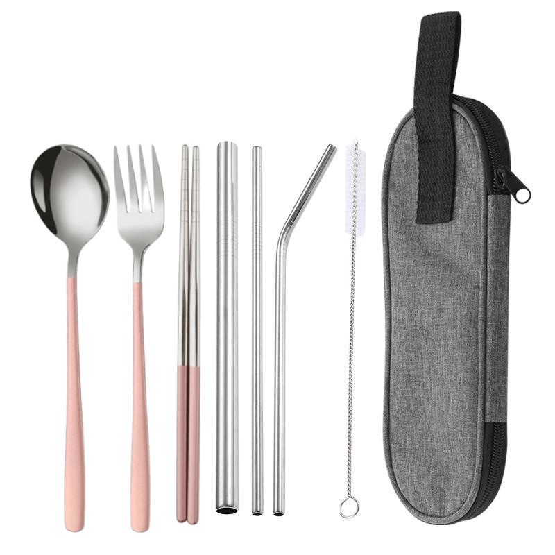 실버 핑크 7 종 세트/다크 그레이 가방