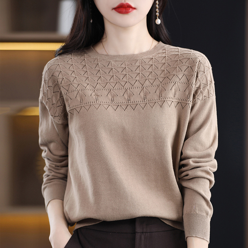 2023 spring women's new full solid color cotton women's sweater T-shirt round neck long sleeve foreign trade manufacturers batch generation