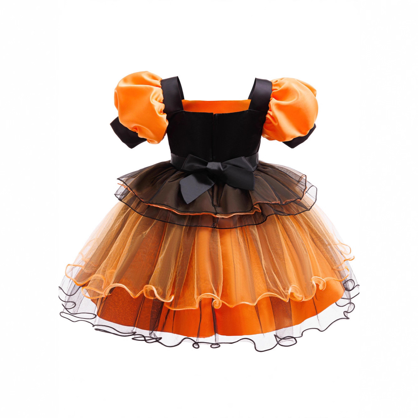 Nuevas vestidas de princesa de niñas transfronterizas vestidas de Halloween vestidas de brujas cosplay manga burbuja calabaza malla de tela