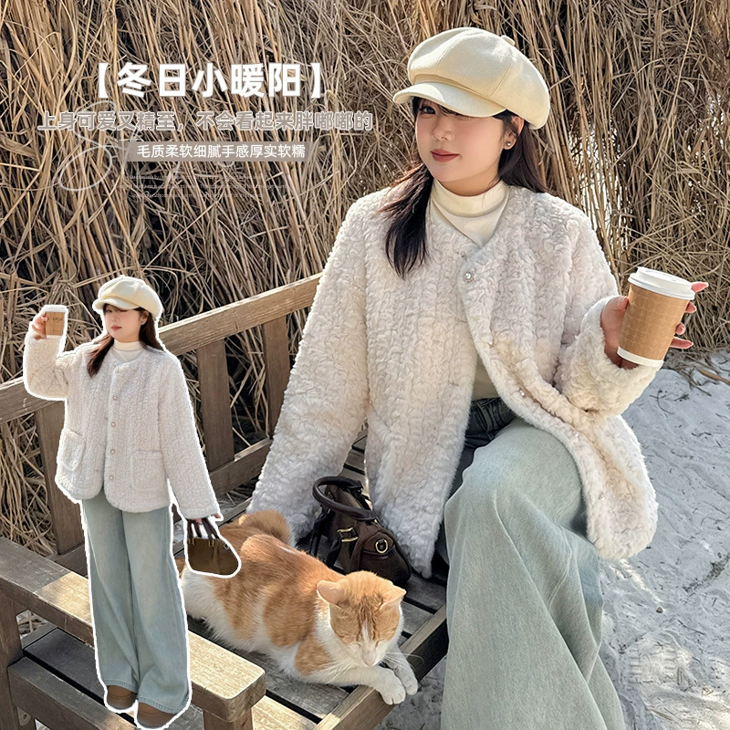 Пальто Inno для полных женщин из овечьей шерсти в стиле Chanel, свободного кроя, корейский новогодний образ, зимнее, 441974