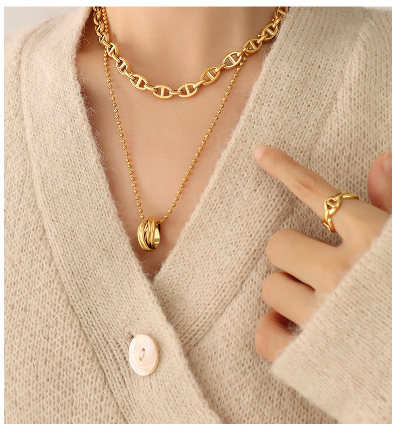 retro simple thick chain hip hop bracelet ring necklace titanium steel