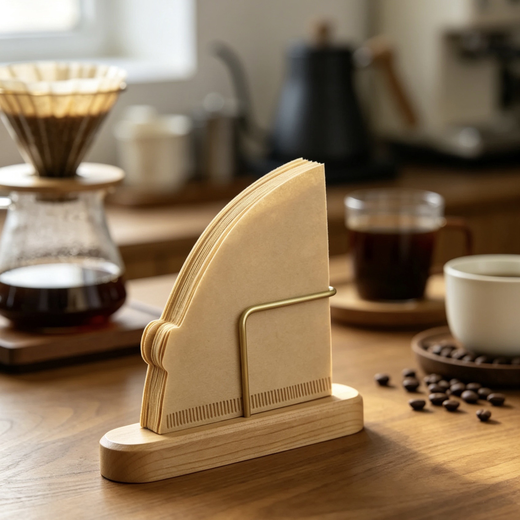 Soporte de madera maciza para filtros de café con forma de cono, para filtros de papel, para uso doméstico, hecho a mano image 4