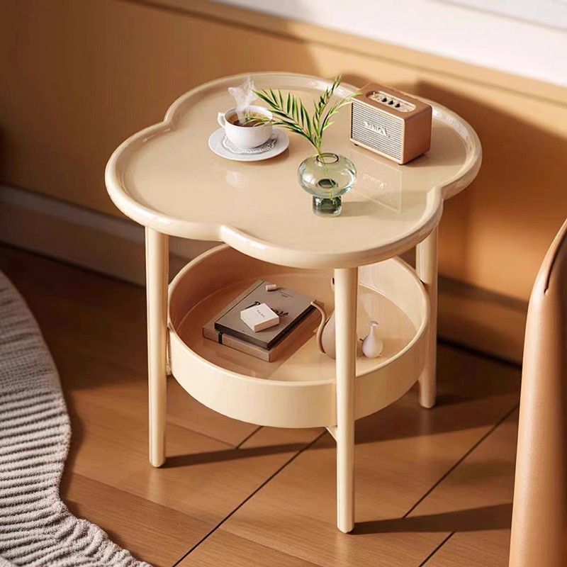 Creative Household Four-Leaf Clover Small Coffee Table Simple Table Storage Rack Corner Bedside Living Room Mobile Small Round Table Cream Style
