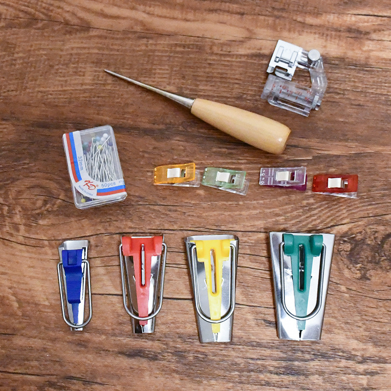 Herramienta de patchwork de bricolaje, dispositivo de cinta, dispositivo de doblado, dispositivo de doblado, tubo de tracción, herramienta de tira de tela hecha a mano, 4 paquetes