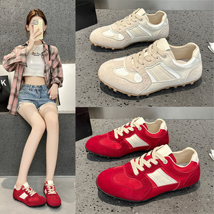 Women's 2025 New Retro Fashion Versatile Color-Block Casual Lightweight Flat Round-Toe Sneakers