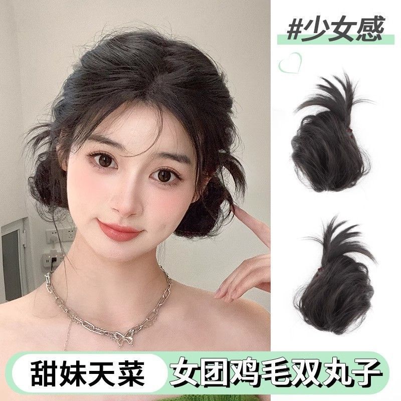 假发女鸡毛抓夹丸子头鸡毛毽子头呆毛甜辣美女发夹一体式抓夹发包|undefined