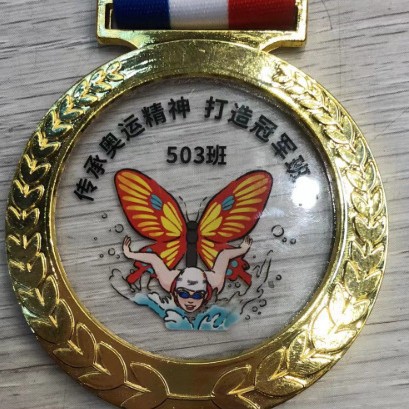 Medalla de metal de recuerdo con acrílico transparente pintado, medalla de honor conmemorativa del campus en oro, plata y bronce.