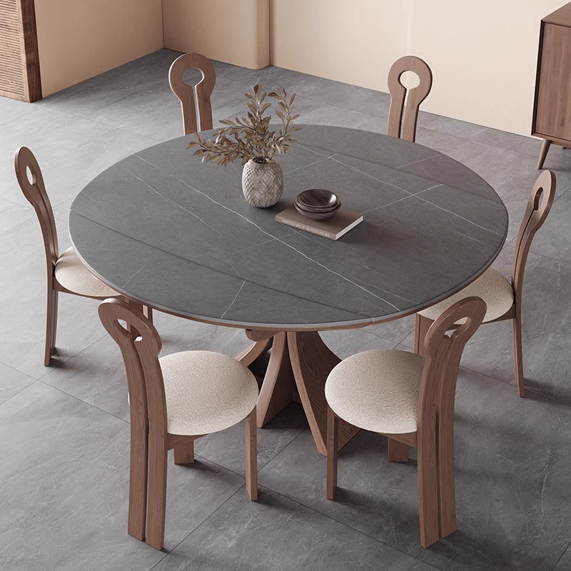 Mesa de comedor plegable telescópica de madera maciza americana mesa redonda variable 2025 nueva celebridad de Internet estilo francés estilo antiguo pequeño apartamento redondo