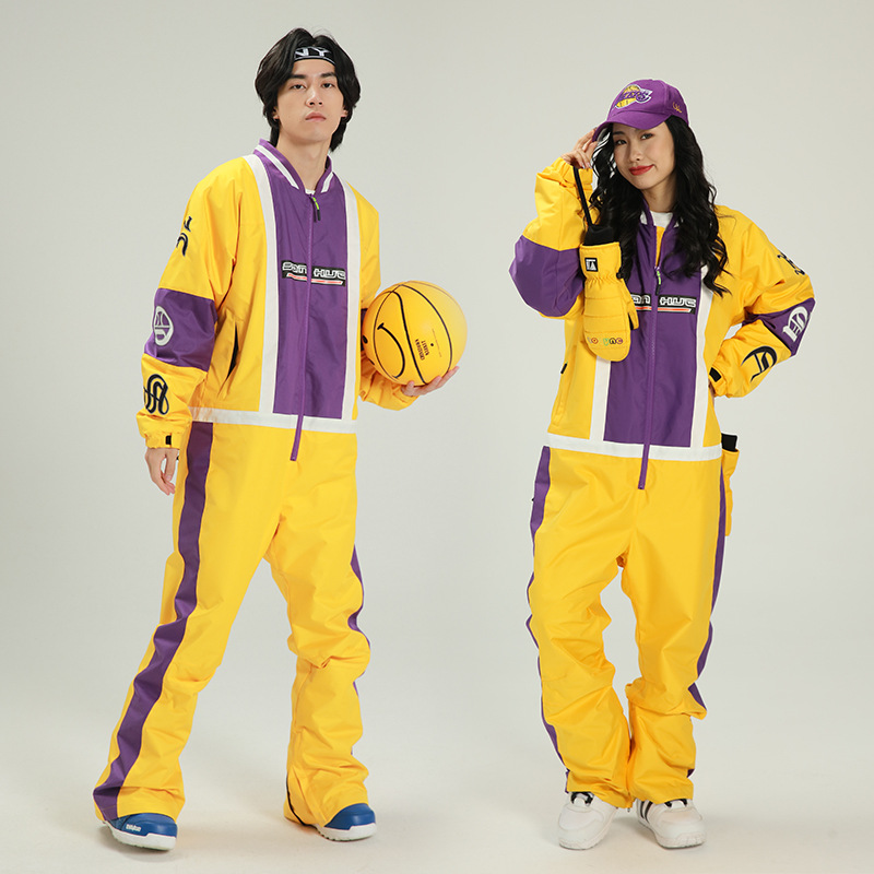 Jauns āra ziemas slēpošanas apģērbs viengabala pāris vēja necaurlaidīgs ūdensnecaurlaidīgs uzvalks modes silts un biezs sniega lauks_voghion.com