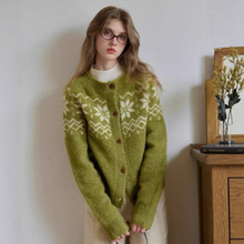 挪威森林 羊毛圈圈纱费尔岛针织衫女秋慵懒风毛衣外套