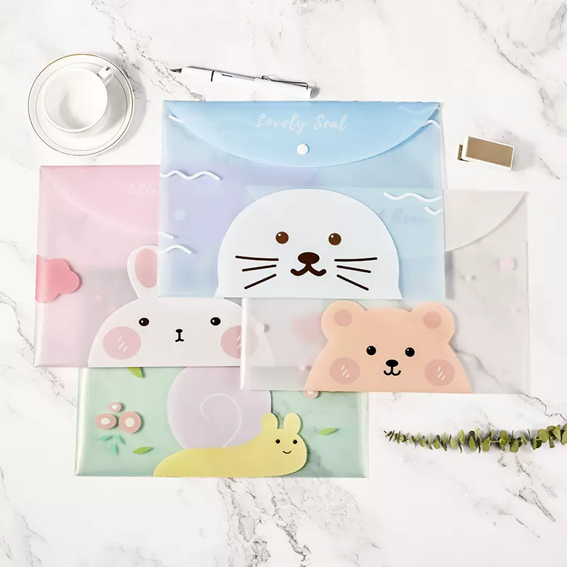 可爱卡通少女学生收纳A4按扣式文件袋透明a4简约文件夹文具收纳袋