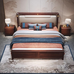 烏金木實木床新中式現代輕奢1.5米1.8米單雙人床軟靠包高箱儲物床