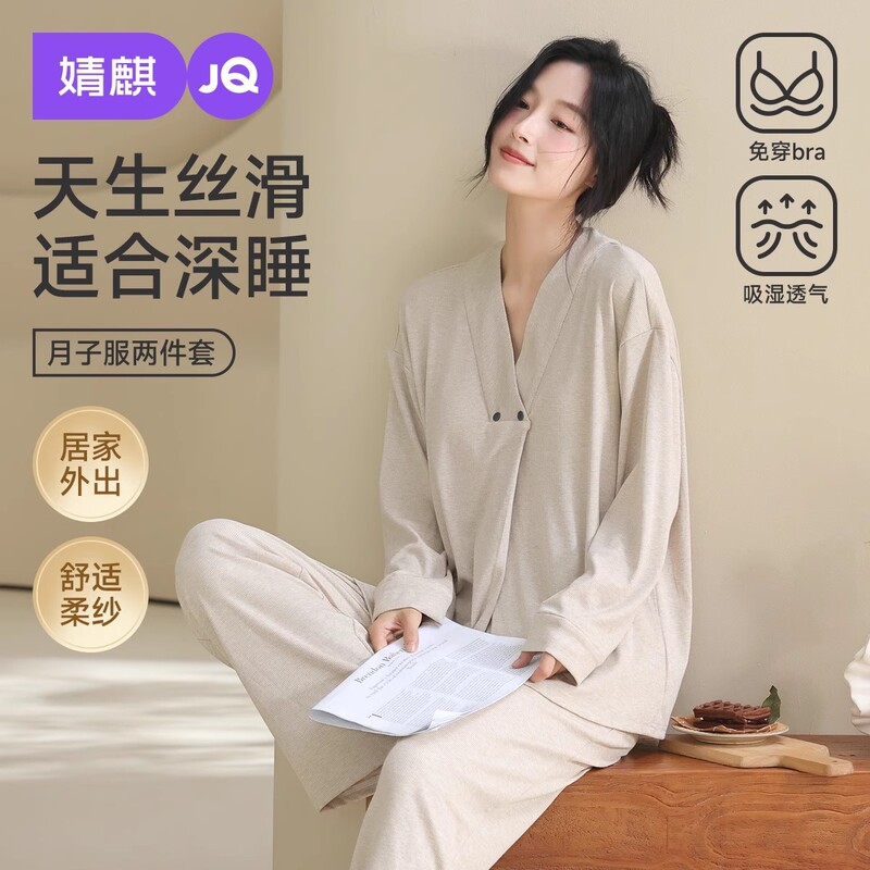 Jingqi Maternity Pajamas for Nursing, Summer Thin Style Postpartum Nursing Sleepwear for Pregnant Women, Home Wear Set