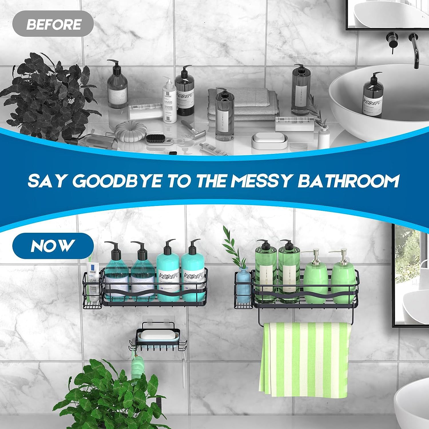 Amazon baño rack de almacenamiento pared Punch-libre baño ducha gel de almacenamiento cocina condimento almacenamiento