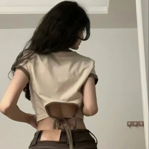 American retro short-style cool girl slim-fit off-shoulder short-sleeved women's summer trendy T-shirt