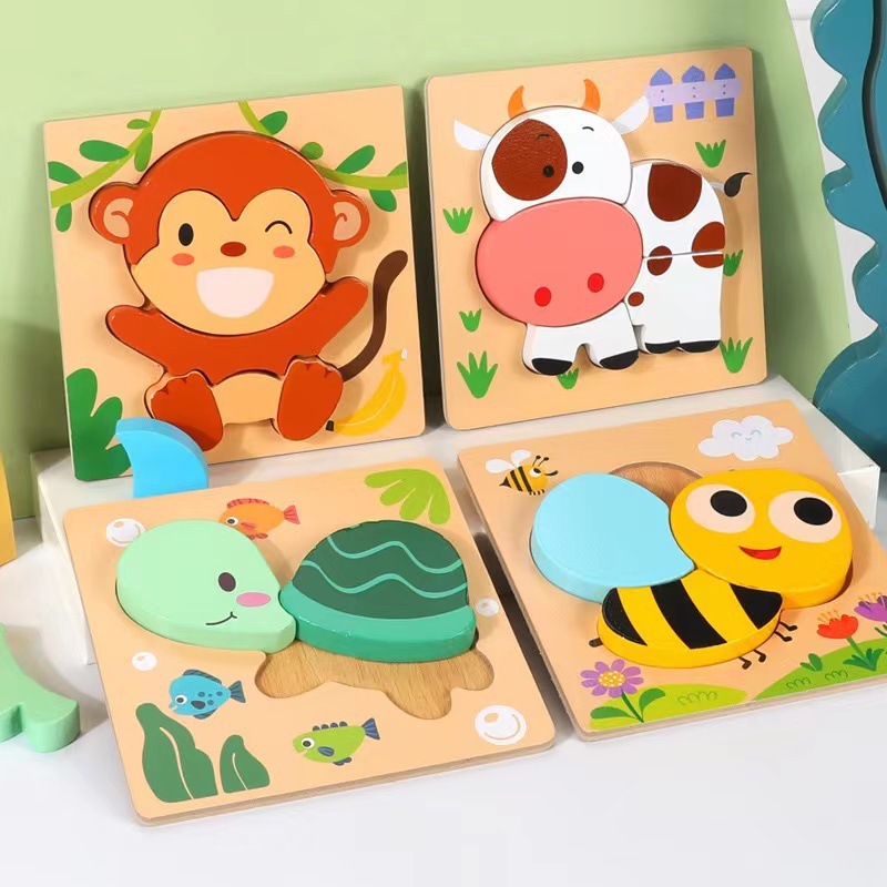 Puzzle tridimensional avanzado de madera transfronteriza juguetes infantiles infantiles infantiles niños niños pequeños dibujos animados infantiles puzzle 3 años