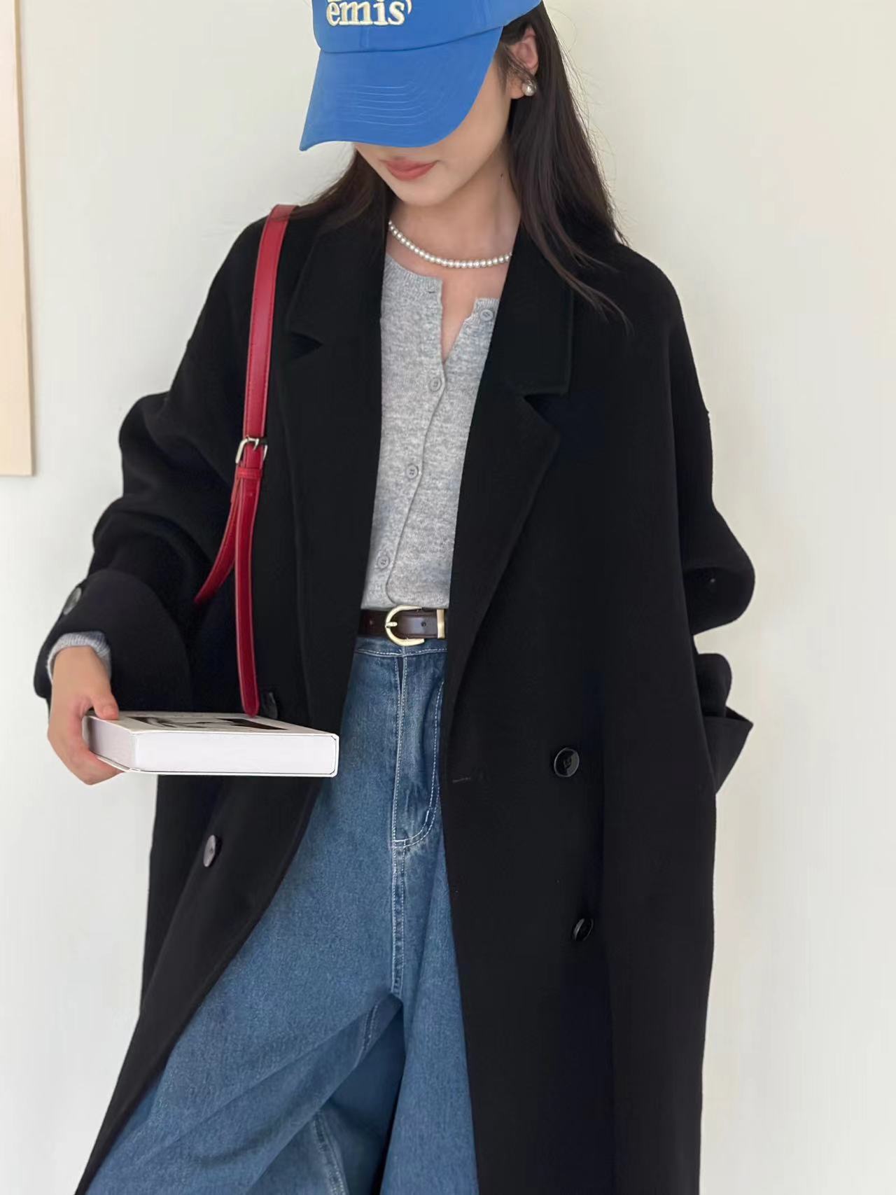 [Battle robe] Golden New Year red coat woolen coat women's winter double-sided wool coat versatile Long