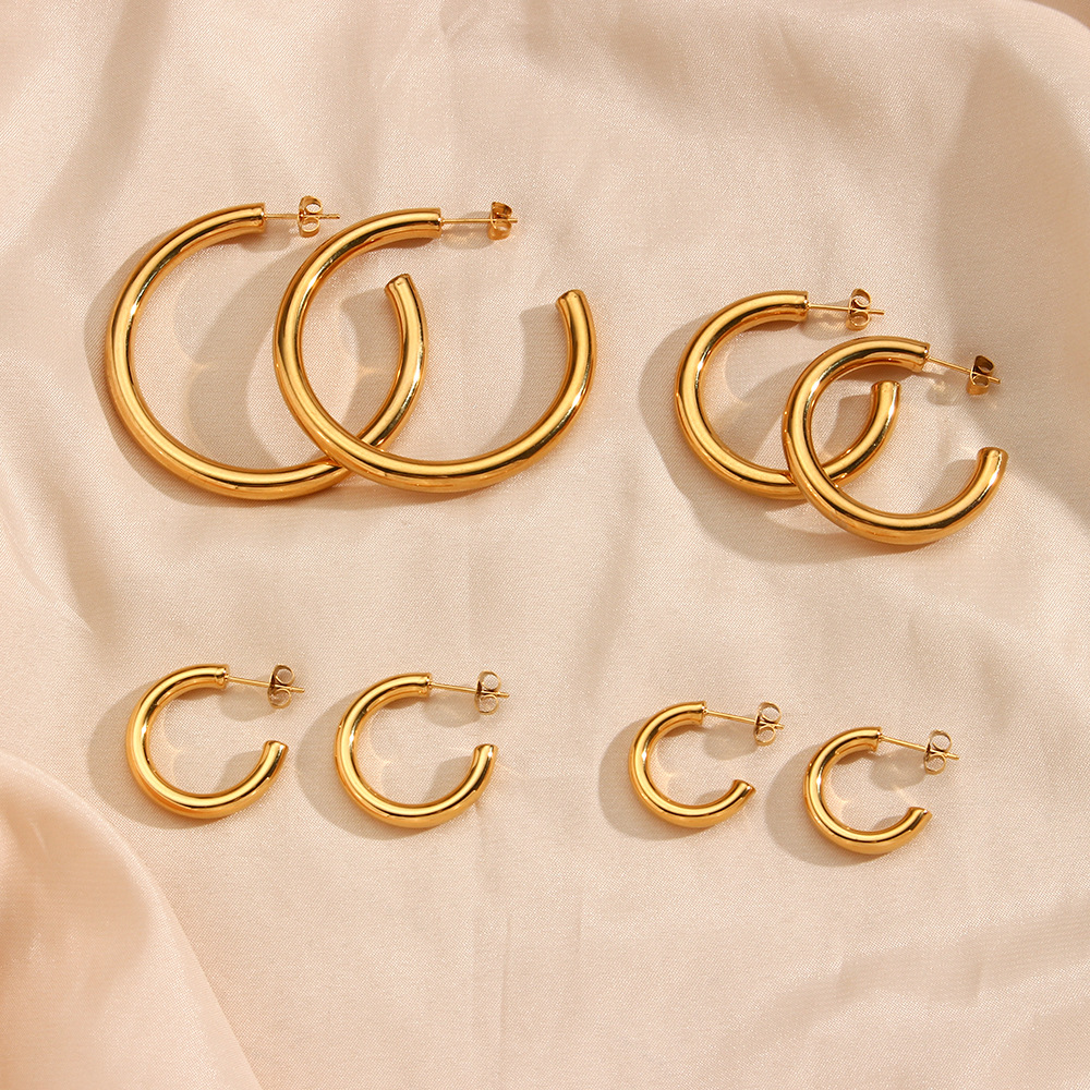 Fashion Circle Plating Stainless Steel No Inlaid Gold Plated Earrings display picture 2