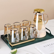 琥珀色玻璃杯帶把女夏季耐熱茶客廳家用日用百貨杯具多層套裝冰川