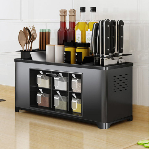 Stainless steel kitchen rack spice storage box installation-free chopsticks knife holder spice bottle storage rack