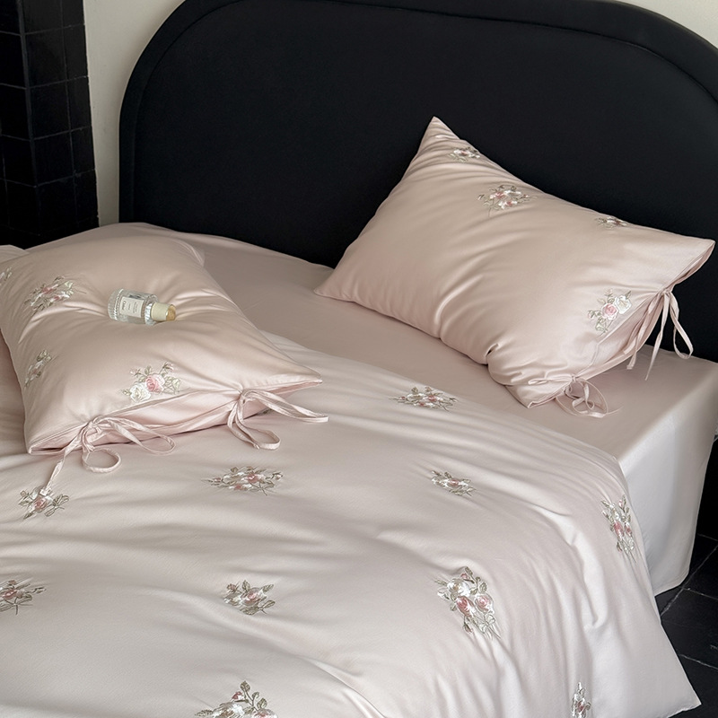 ¡Flor Shadow Shake! 100S algodón largo cuatro piezas de algodón bordado cubierta de edredón de algodón cuadrangular cubierta de almohada cuatro estaciones desnuda para dormir