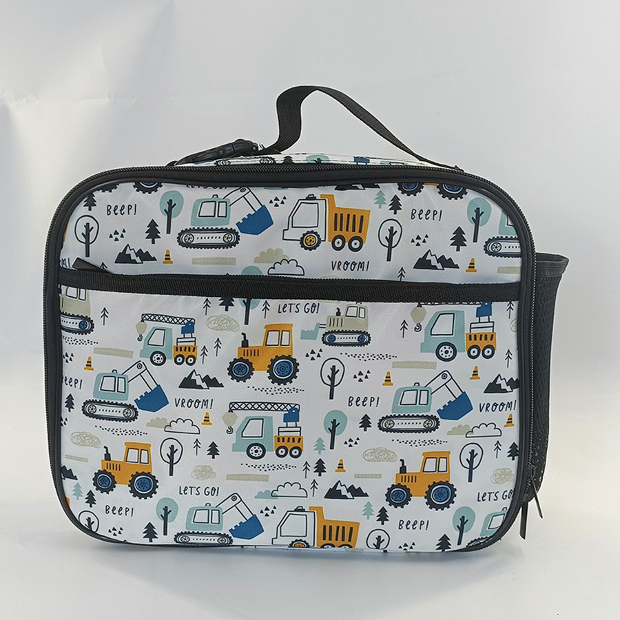 Nuevo producto impresa bolsa de almuerzo de automóvil de dibujos animados bolsa de almuerzo de coches bolsa de almuerzo de estudiantes de primaria y secundaria