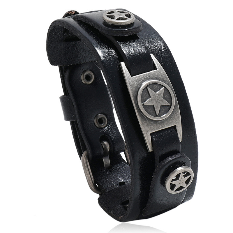 Pu Leather, Alloy Material Geometric Pattern Men's Gender Hip-Hop Sports Geometric Pu Leather Alloy Men's Bracelets Men Cord & Leather Bracelets