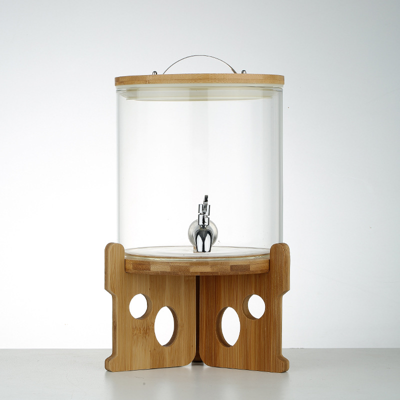 Gran capacidad de vidrio de borosilicato comercial de autoservicio de cola Cubo de jugo de limón hogar tanque de agua fría con grifo Cubo de vino