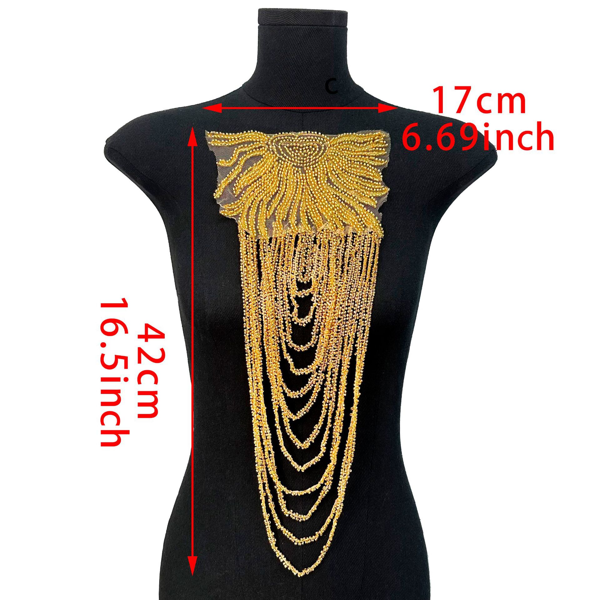 Chaîne de bordados negros pilares hombro vestido de boda vestido de espectáculo accesorios de moda bordados dorados pegatinas de moda image 6
