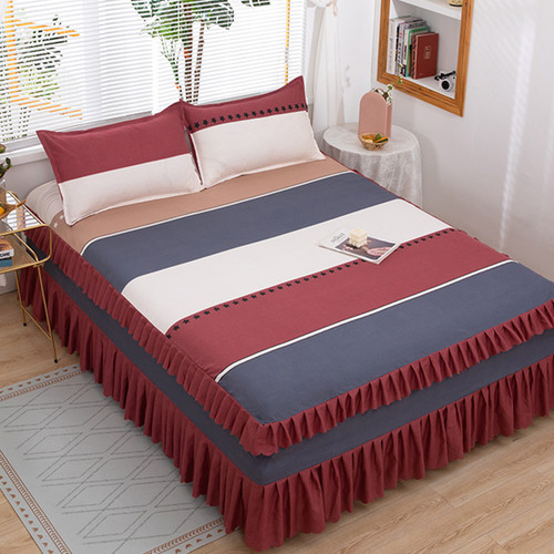 Bedspread and Bedcover Set of Three - Simmons Mattress Protector - Double Bedspread with Small Floral Edge - Korean Style Bedskirt - 1.8m x 2.0m