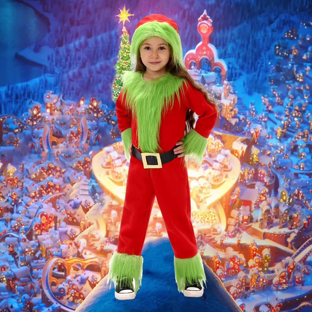 Рождественский костюм Рождественский зеленый пушистый монстр кос детский костюм для выступления Рождественское платье для вечеринки в кампусе фестивальный костюм для выступления
