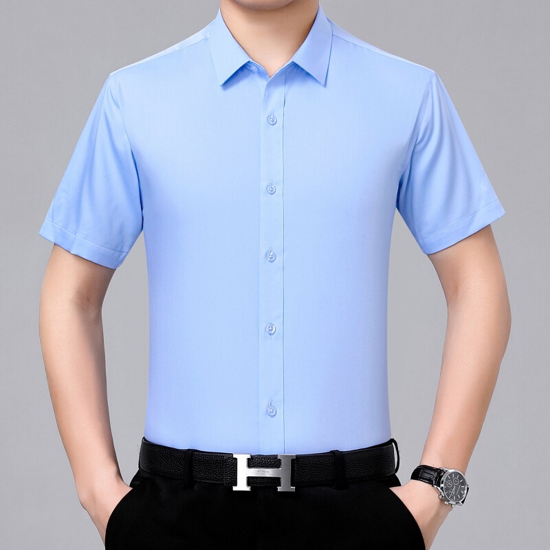 Summer Thin Silk Short-Sleeve Shirt for Men, Middle-Aged Dad, Non-Iron Professional Business Shirt, Versatile Half-Sleeve Top Summer Thin Silk Short-Sleeve Shirt for Men, Middle-Aged Dad, Non-Iron Professional Business Shirt, Versatile Half-Sleeve Top