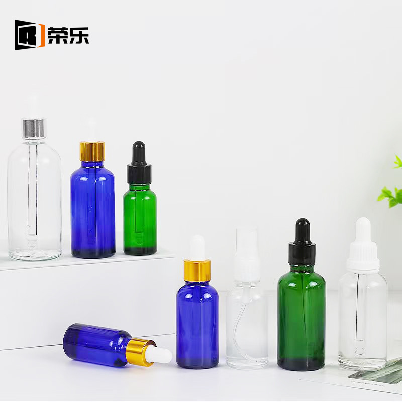 Transparent 50ml Glass Essential Oil Bottle Green Blue Dropper Bottle Lotion Sample Bottle Plastic Tip Dropper Bottle Empty Bottle