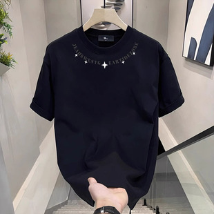 2024 New Summer Korean Style Half-Sleeved Casual Short-Sleeved T-Shirt Men's Simple Printed T-Shirt Loose Versatile Top