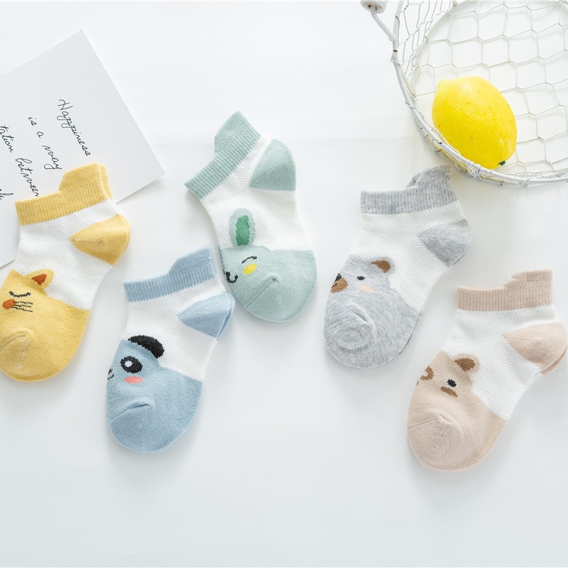 Solid Color Cotton Cartoon Children's Mesh Short Socks, Breathable and Comfortable, Anti-Slip, Sweat-Absorbing Thin Socks