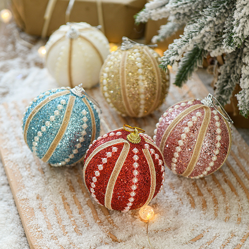 Adornos navideños de bolas de espuma de 8 cm, decoraciones navideñas, bolas colgantes adhesivas de perlas, bolas de colores