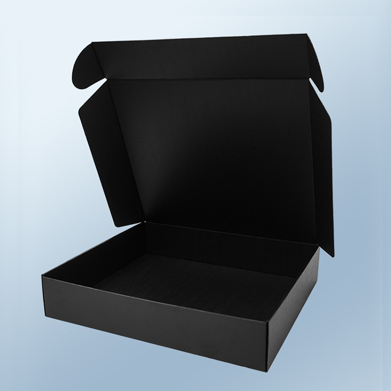 Caja de avión grande negra extra dura, ropa interior, caja de embalaje, embalaje, caja de papel de logística exprés al por mayor, punto blanco