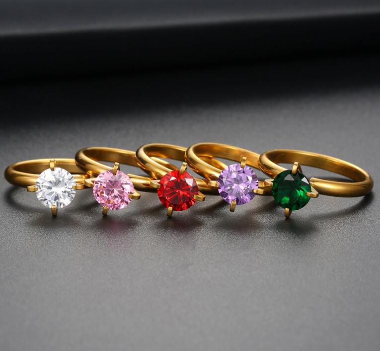 Solid Color Pattern Couple Gender Wholesale Elegant Solid Color Titanium Steel Inlay Zircon Rings