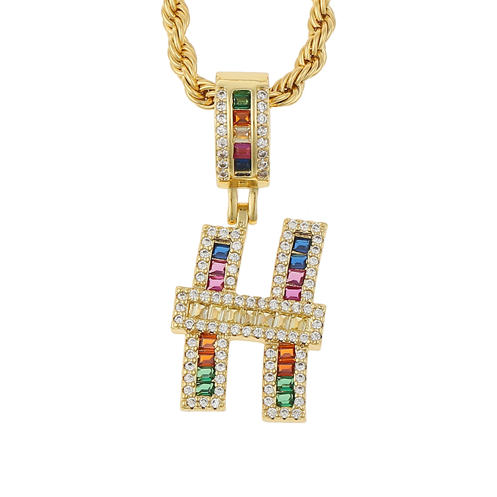 Hip Hop Color Zircon 26 English Letter Copper Necklace