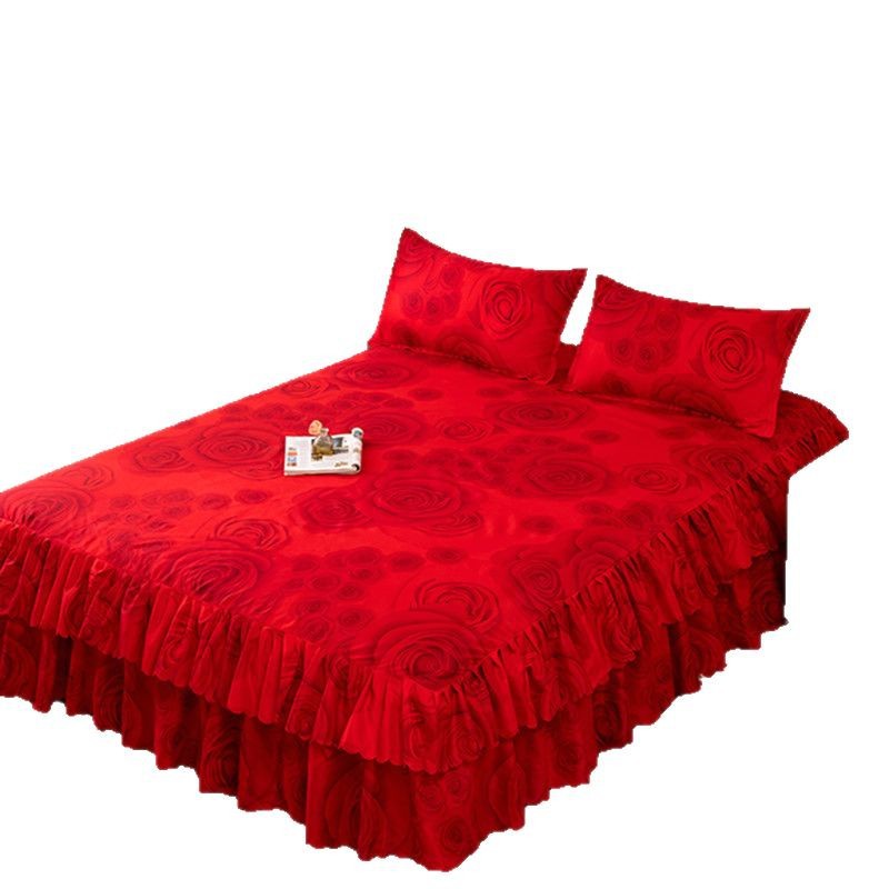 Nueva seda lavada Tencel hielo bordado sola cama falda colcha color sólido máquina lavable 1,8 m 2,0 cama doble hoja